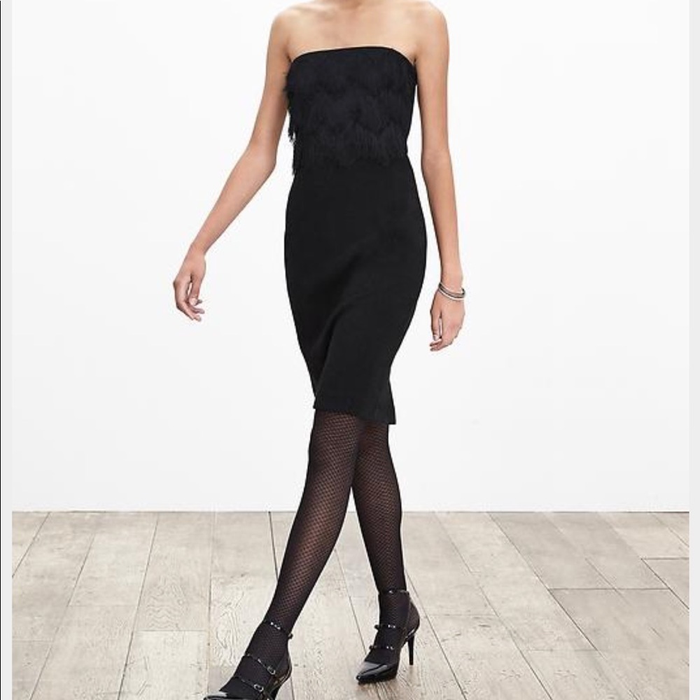 Banana republic black fringe strapless dress sz 4 - Picture 1 of 6